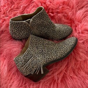 Lucky Brand Leopard Ankle Booties with Fringe